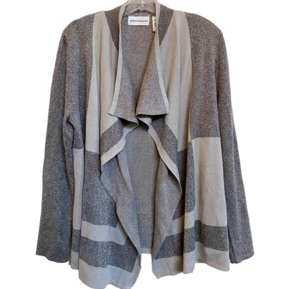 Alfred Dunner Crescent Sparkle Waterfall Cardigan Gray Silver Holiday EUC - M